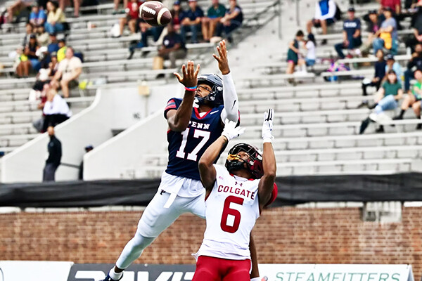 Jared Richardson, a wide receiver, goes up for the catch against Colgate.