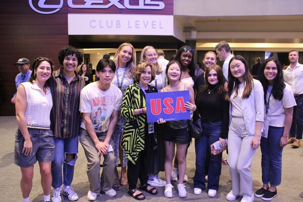 students at the dnc pose for a group photo