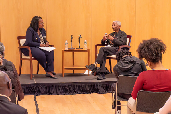 Marcia Chatelain and Mary Frances Berry converse on a stage in front of an audience