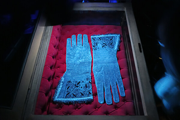 Historic gloves in a case.