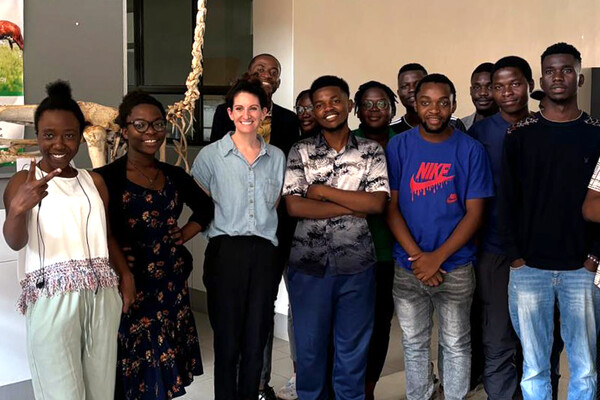 Ashley Vanderbeck with vet students in Malawi.