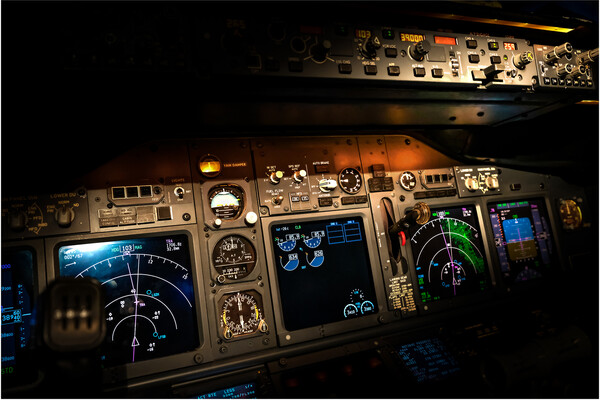 Flight control panel on a plane.