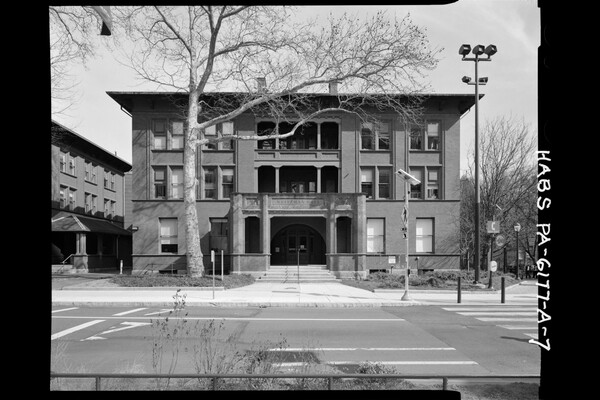 A historic black and white photo of Penn’s Weitzman Hall.