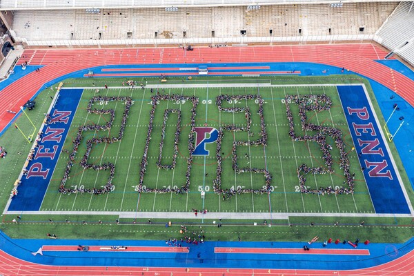 Class of 2025 spelled out on Franklin Field by the undergraduate class.