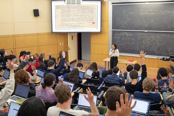 Assistant Professor of History Sarah Gronningsater teaching Hamilton’s America to Penn students.