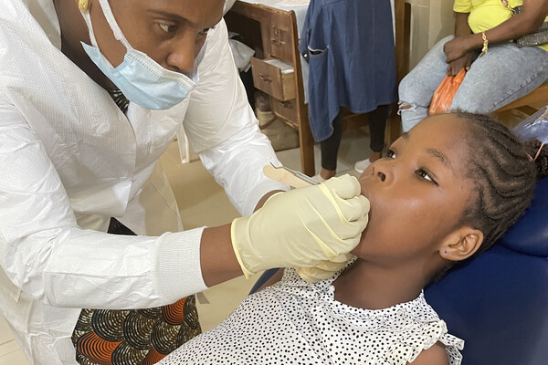 A child at a dentist’s office.