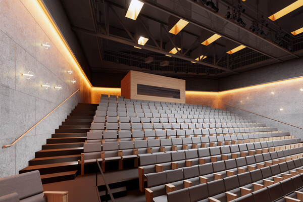 Rendering of the interior of a new theater at Penn.