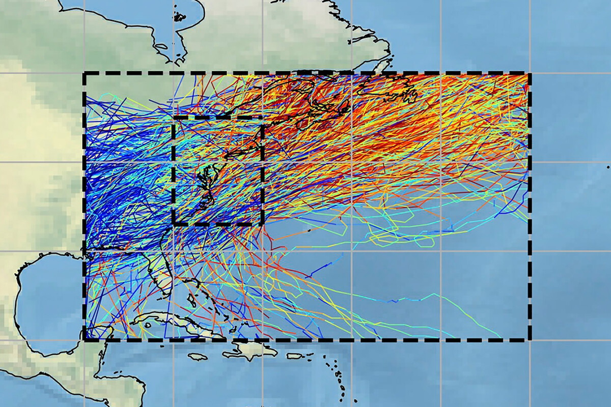 A map showing increase in nor’easters.