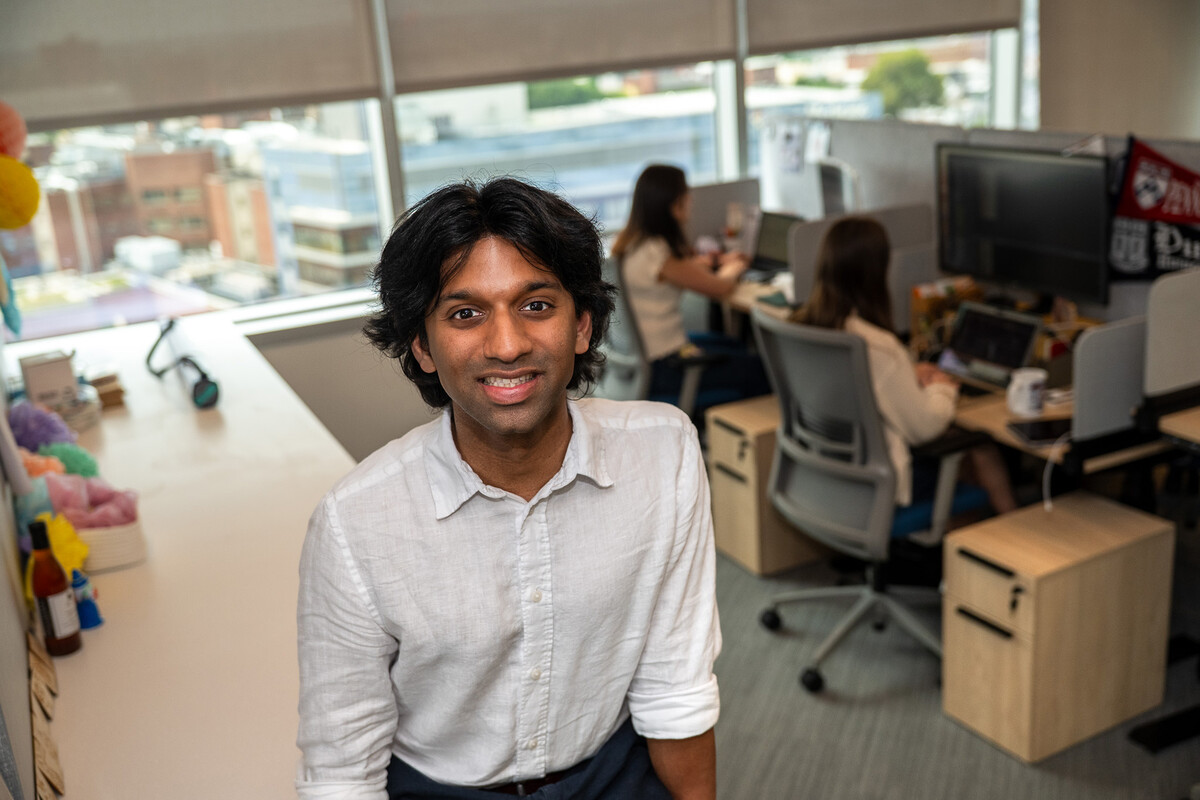 Pranam Chatterjee in his lab at Penn Engineering.
