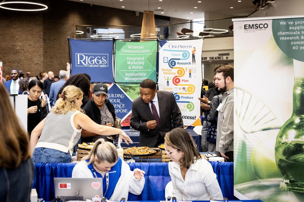Local businesses and Penn suppliers promote their products and services during the expo portion of the Penn Local Business Exchange.