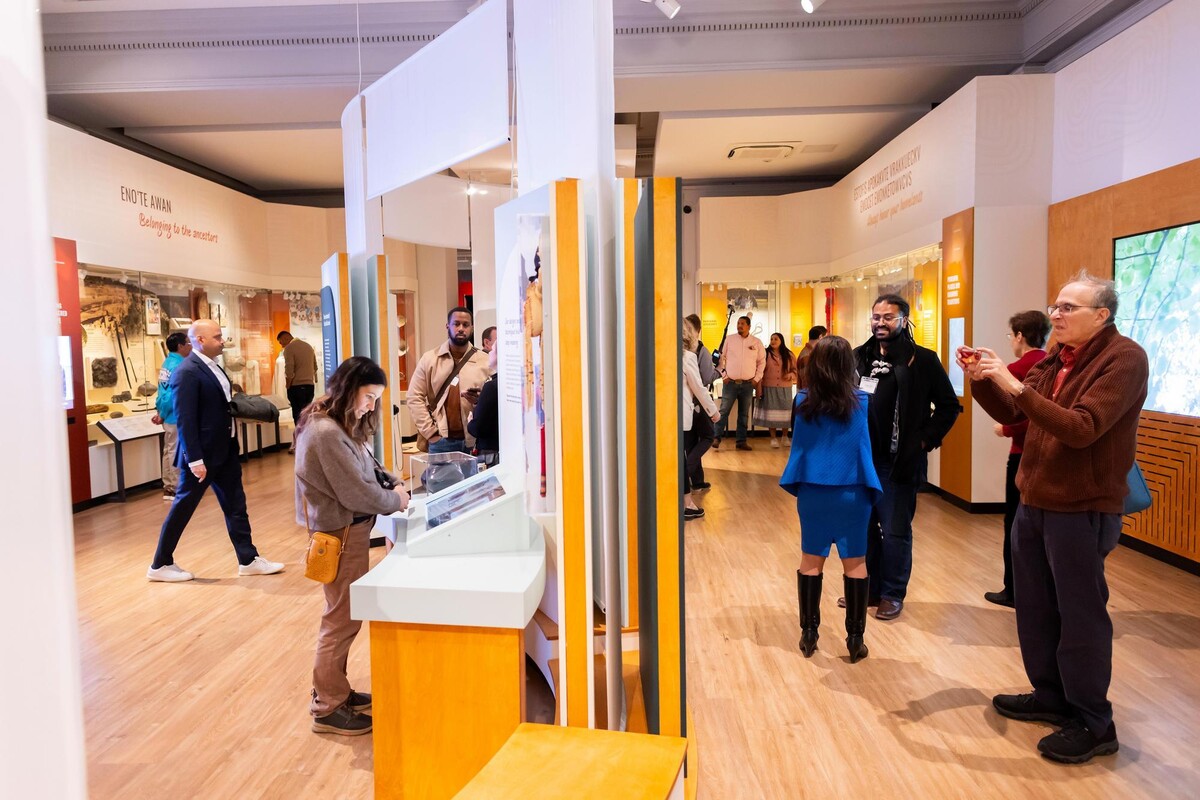People visiting Penn’s new Native North American Gallery at the Penn Museum.