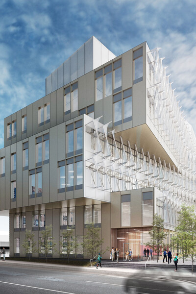 Architectural rendering of a new Penn building as seen from Walnut Street.