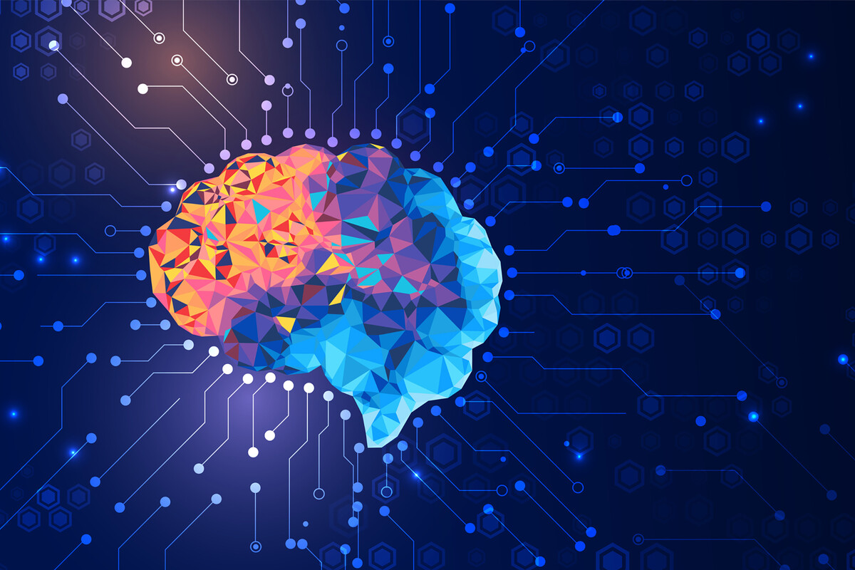 Rendering of a brain with signals insinuating AI and data.